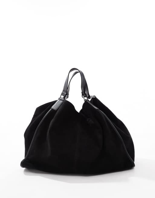 ASOS DESIGN - Grand cabas en daim avec liserés en cuir - Noir , 4 de 4