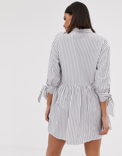 Asos design mini v neck button through smock hotsell dress in stripe