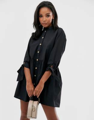 black button smock dress