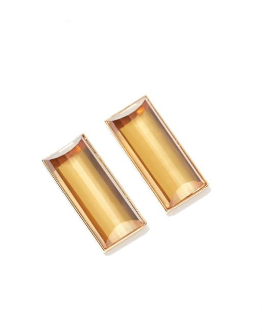 ASOS DESIGN - Grandes boucles d'oreilles rectangulaires à pierre ambrée - Doré, 2 de 3