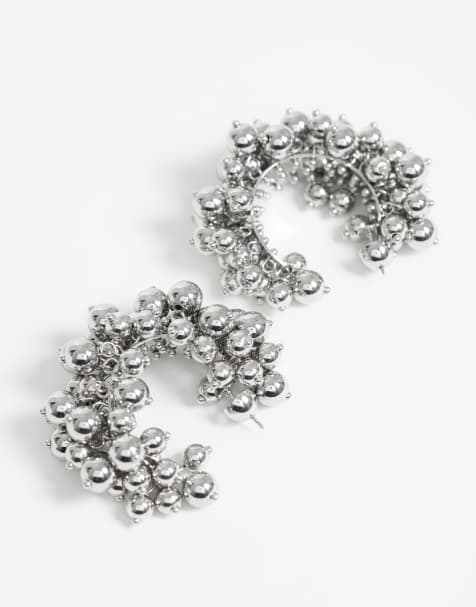 ASOS DESIGN - Grandes créoles ornées de perles - Argenté - view 1
