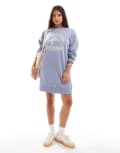 [ASOS DESIGN] ASOS DESIGN graphic mini sweatshirt dress in washed baby blue 14 Washed blue