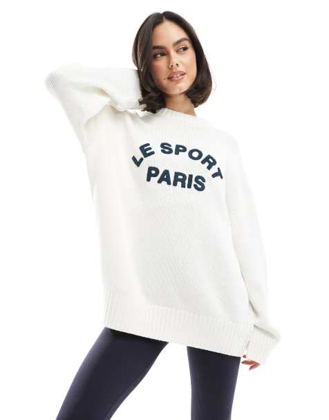 ASOS DESIGN graphic oversized jumper with logo in cream - view 1