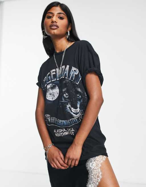 Oversized Printed T-shirt - Black/Malibu - Ladies