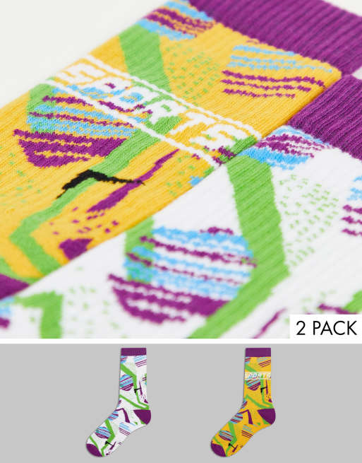 ASOS DESIGN graphic print retro sports socks in multicolours