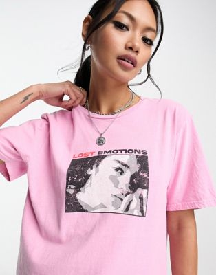ASOS DESIGN graphic t-shirt with lost emotions in washed pink