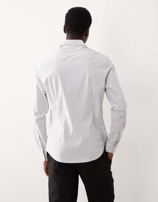 ASOS DESIGN – Grårandig finskjorta i slim fit med dobbyvävd textur, 3 av 5