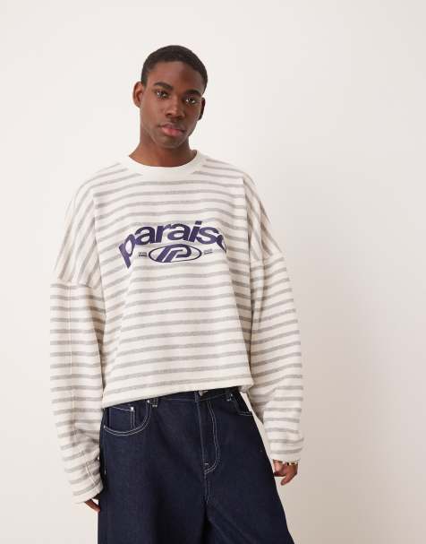 ASOS DESIGN – Grårandig, kort sweatshirt i extrem oversize med tryck - view 1