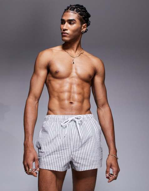ASOS DESIGN – Grårandiga, superkorta badshorts i bäckebölja - view 1