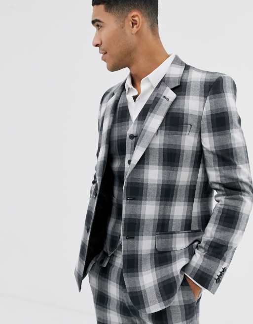 ASOS DESIGN – Grårutig kavaj i bomull med smal passform