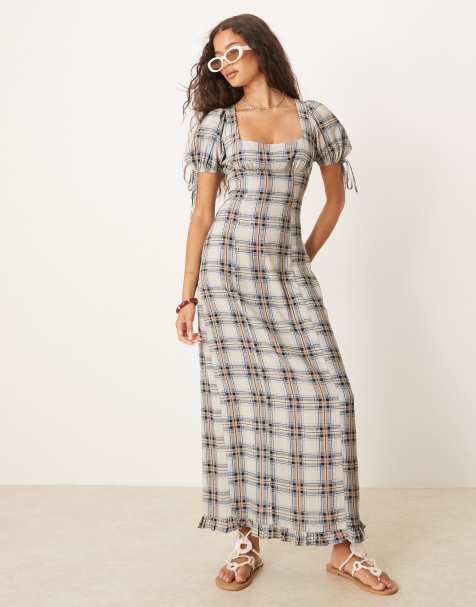 ASOS DESIGN – Grårutig midiklänning i tea- och fodralmodell - view 1