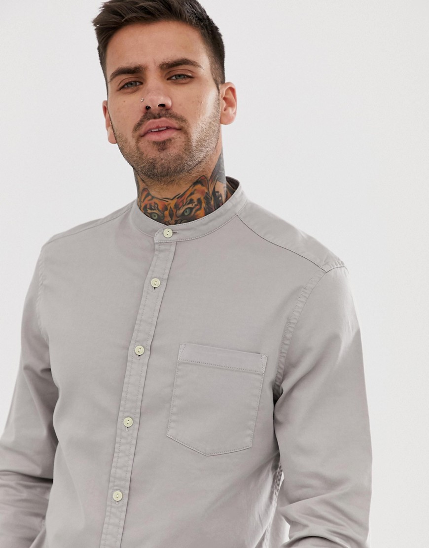 ASOS DESIGN – Grås stretchig jeansskjorta med murarkrage