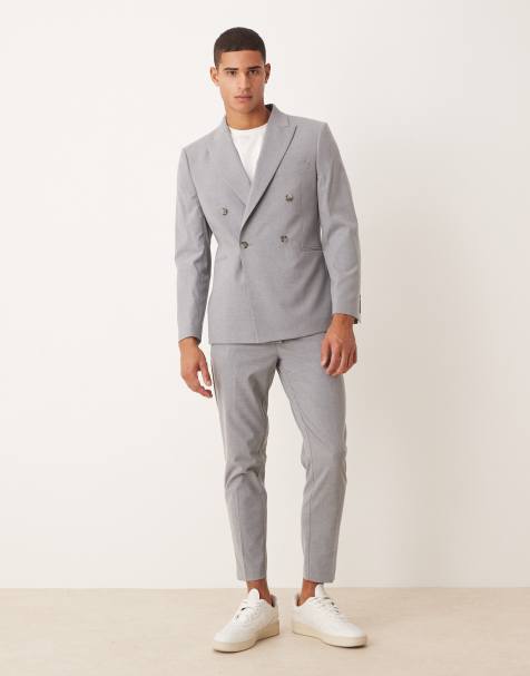 ASOS DESIGN - Gråt dobbeltradet slim-jakkesæt - view 1