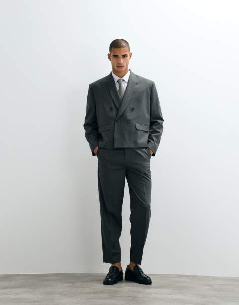 ASOS DESIGN - Gråt oversized jakkesæt med tapered ben og sildebensmønster - view 1
