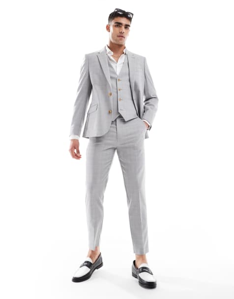 ASOS DESIGN - Gråt skinny-jakkesæt med tone-i-tone-tern i hørblanding - view 1