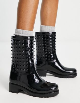 ASOS DESIGN Grateful studded wellie boots in black