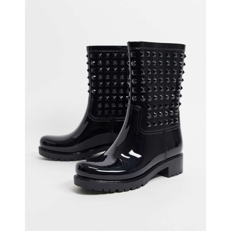 asos design gravity over the knee wellie boots in black