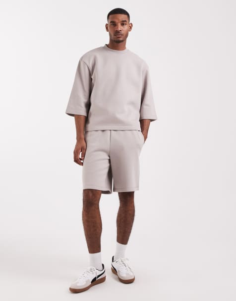 ASOS DESIGN – Grått, avslappnat set med kortärmad sweatshirt och shorts i lång modell och oversize - view 1