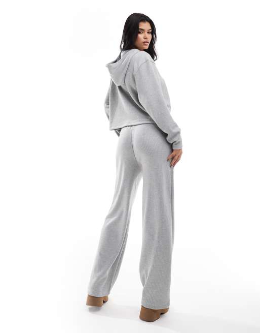ASOS DESIGN – Grått, glittrigt, våfflat mysset med huvtröja och vida byxor, 2 av 4