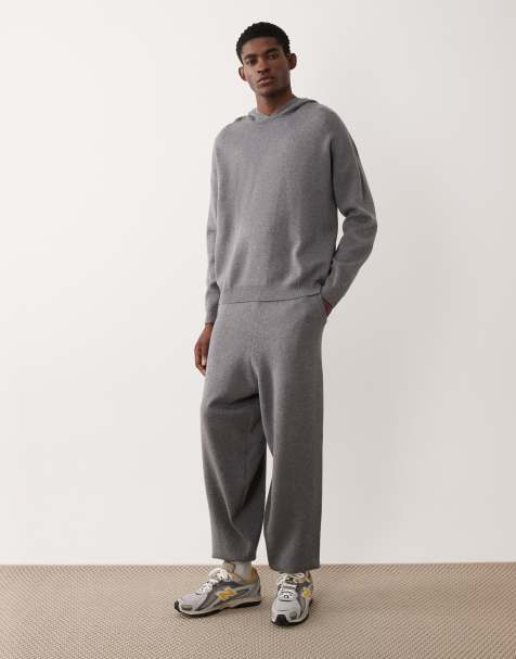 ASOS DESIGN – Grått, stickat set med huvtröja i oversize och mjukisbyxor - view 1