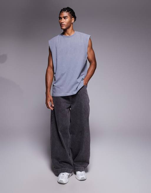 ASOS DESIGN – Grått, tvättat, kraftigt linne i oversize med tryck på ryggen , 2 av 5