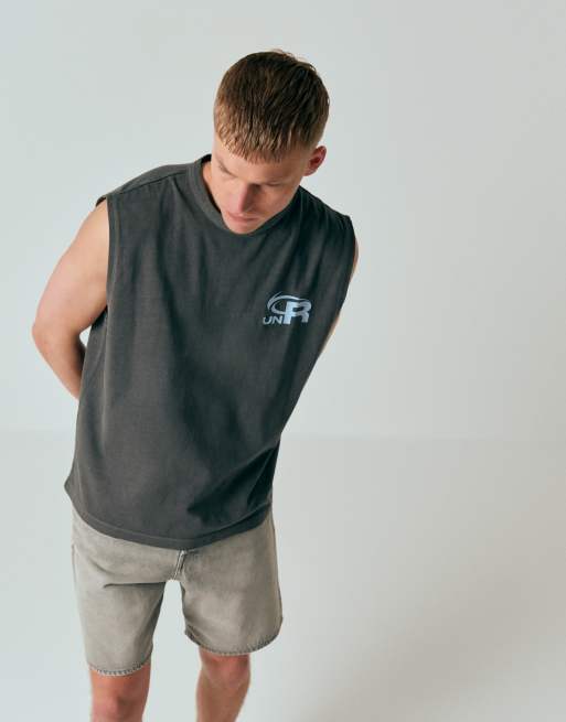 ASOS DESIGN – Grått, tvättat, kraftigt linne i oversized fit med texttryck, 2 av 7