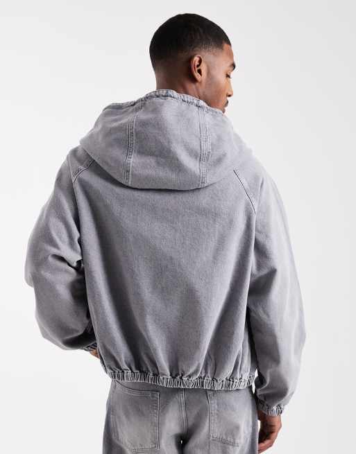 ASOS DESIGN – Gråtvättad jeansjacka med huva, del av set, 3 av 5