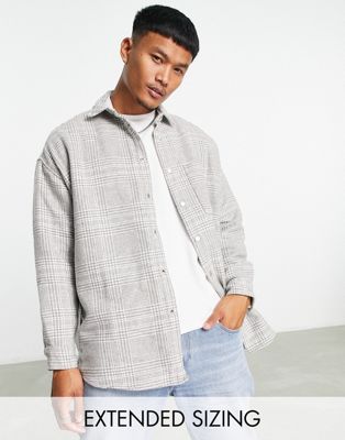 ASOS DESIGN – Grau karierte Super-Oversize-Hemdjacke aus Wolle