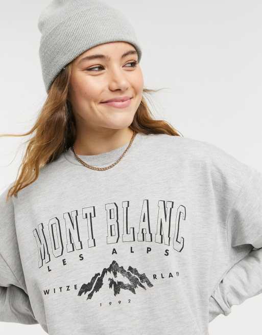 ASOS DESIGN – Grau meliertes Oversize-Sweatshirt mit Bergprint im Vintage-Stil  | ASOS