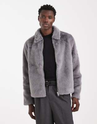 Graue Kunstpelzjacke Grau M