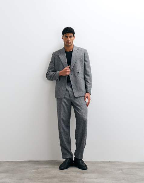 ASOS DESIGN – Gråvita, avsmalnande kostymbyxor i oversized fit - view 1