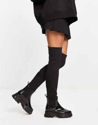 asos design gravity over the knee wellie boots in black