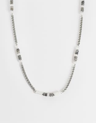 Asos Design Gray Beaded And Chain Necklace In Metallic