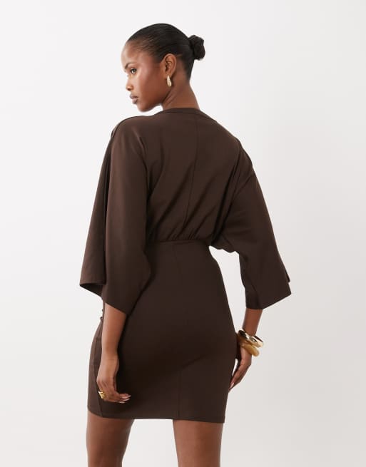 ASOS DESIGN grecian v neck mini dress in chocolate, 4 of 4