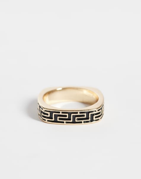 ASOS DESIGN greek wave square shape ring in gold - view 1