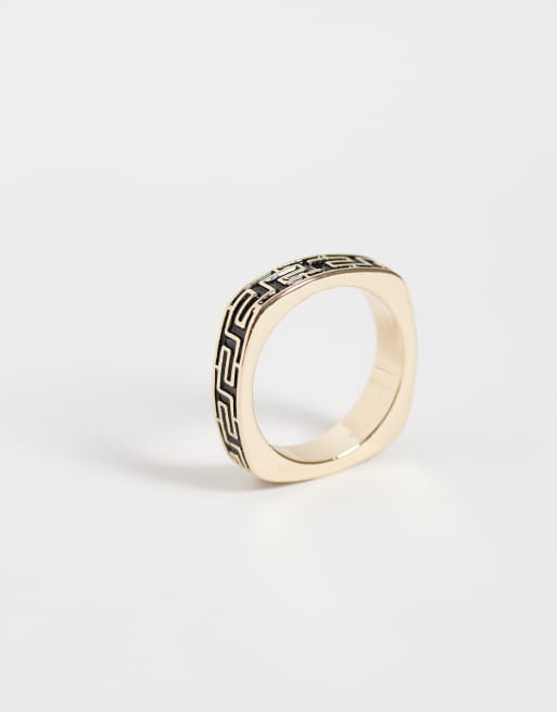 ASOS DESIGN greek wave square shape ring in gold, 2 of 3