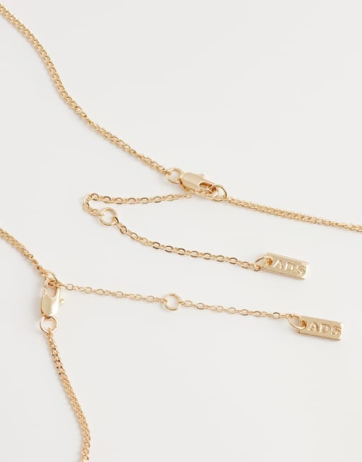 ASOS DESIGN green stone and shell pendant necklace in gold, 3 of 4
