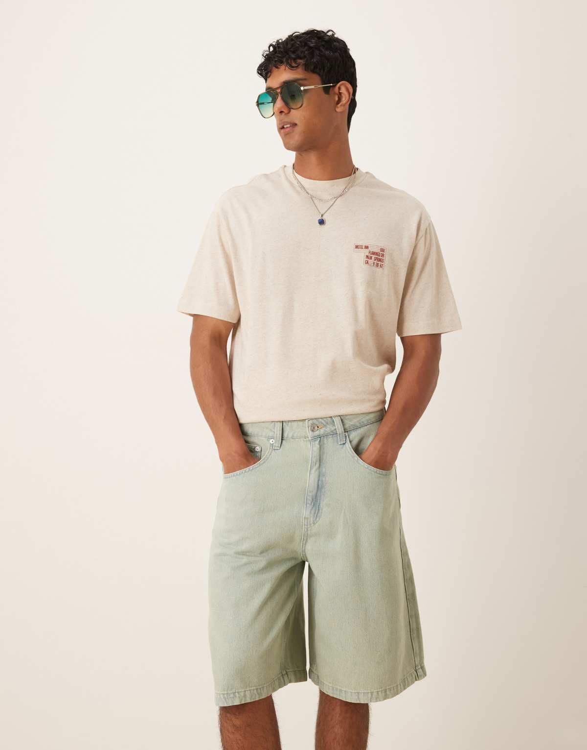 ASOS DESIGN green tint denim jorts