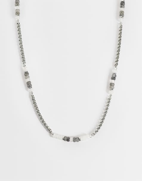 ASOS DESIGN grey beaded and chain necklace in silver tone - view 1
