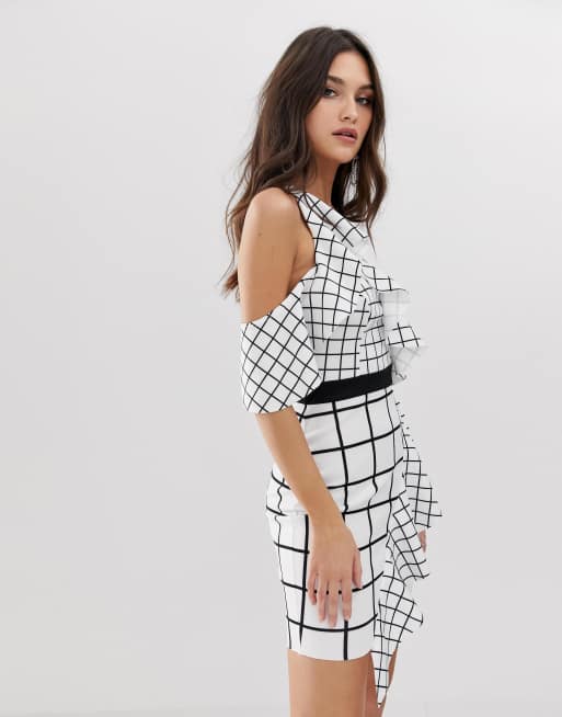 Asos Design Grid Printed Ruffle Mini Dress Asos