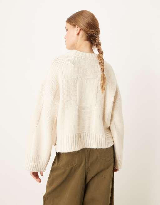 ASOS DESIGN grid stitch jumper in cream