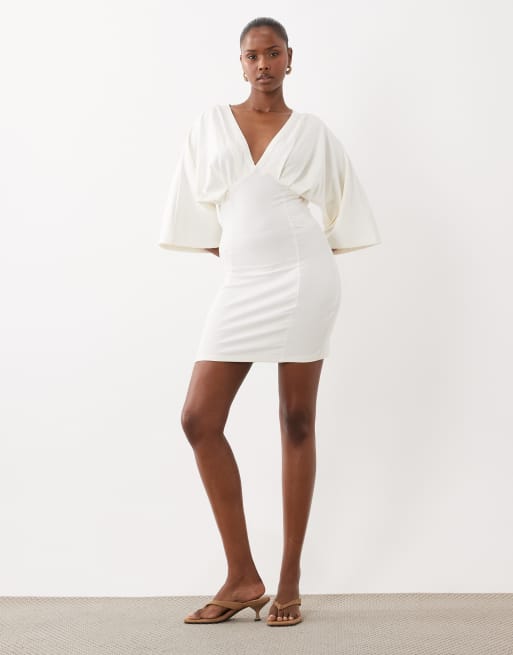 ASOS DESIGN griechisches Minikleid mit V-Ausschnitt in neutral, 2 von 4