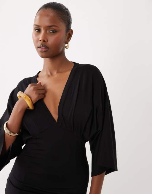 ASOS DESIGN Grieks geïnspireerde mini-jurk met V-hals in zwart, 3 van 4