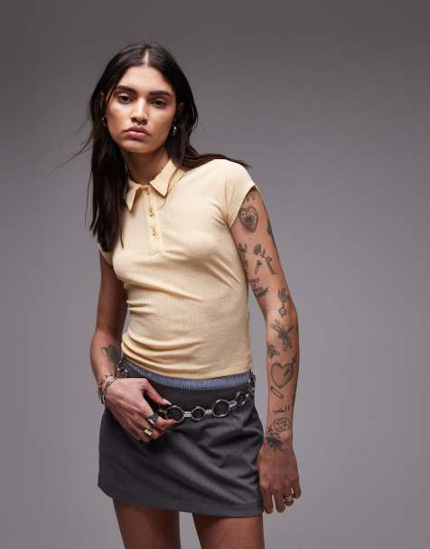 ASOS DESIGN – Griffiges Polo-T-Shirt in Buttermilchgelb mit Kappärmeln - view 1