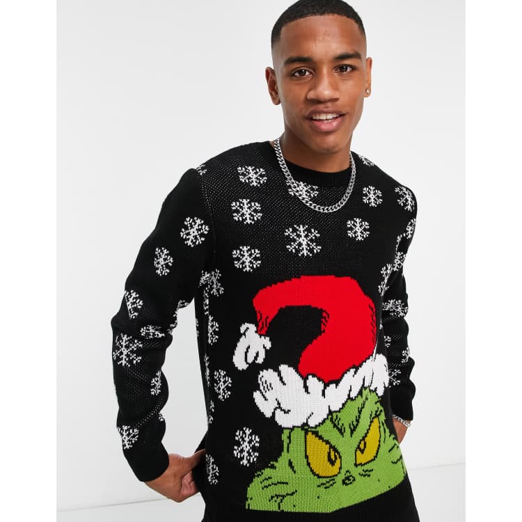 ASOS DESIGN Grinch christmas jumper in black | ASOS