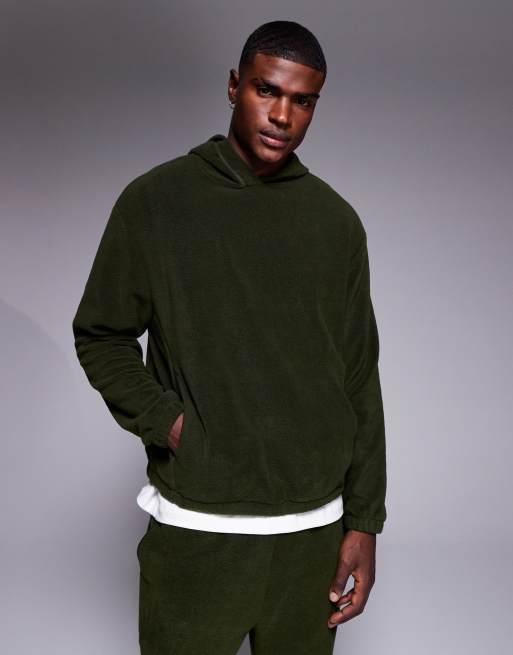 ASOS DESIGN - Grøn afslappet hættetrøje i fleecemateriale - Del af sæt 