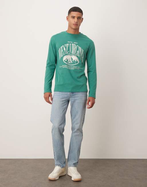 ASOS DESIGN - Grøn afslappet langærmet T-shirt med college-grafik, 2 af 5