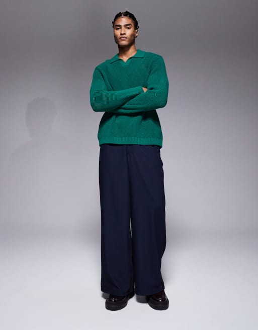 ASOS DESIGN - Grøn afslappet polotrøje i ribstrik med hak i halsen, 2 af 5