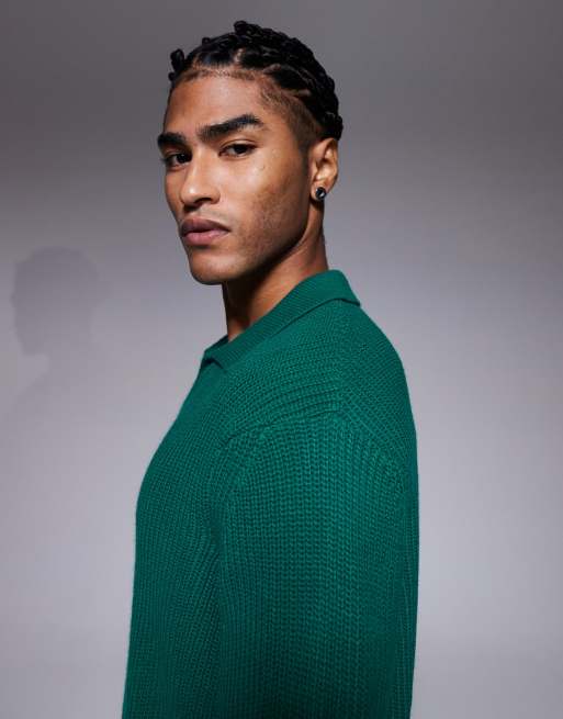 ASOS DESIGN - Grøn afslappet polotrøje i ribstrik med hak i halsen, 4 af 5