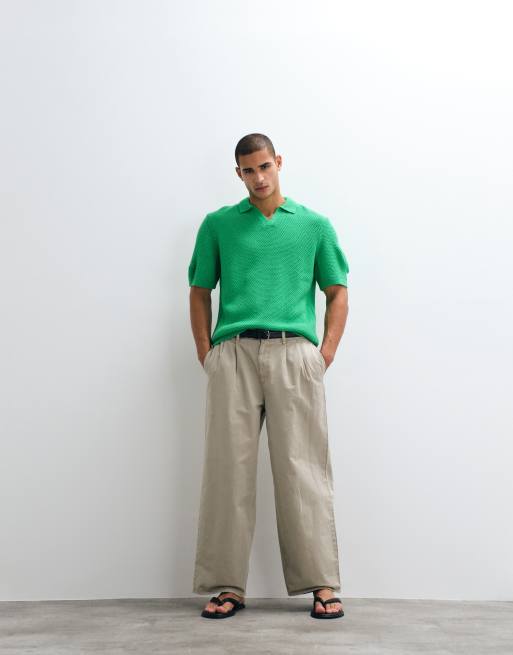 ASOS DESIGN - Grøn afslappet trøje i strik med tekstur og hak i halsen, 2 af 5